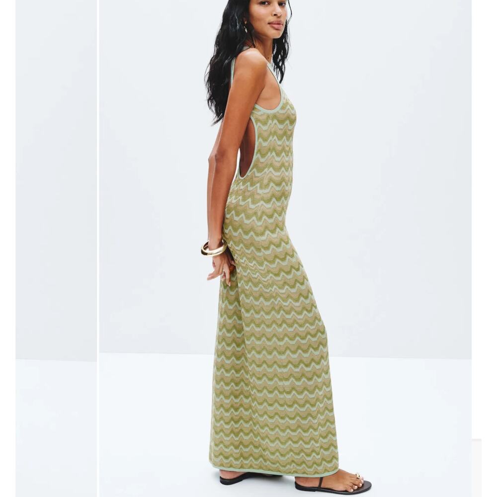 Devon Windsor Green Zigzag Knit Maxi Dress SMALL Tank Vacation Designer $345 - Picture 2 of 14